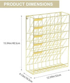 TQVAI Wall File Organizer, 5 Tier Hanging File Organizer with Bottom Tray, No Assembly Required Metal Wall Mount File Holder for Office Home Classroom, Gold - Image 2