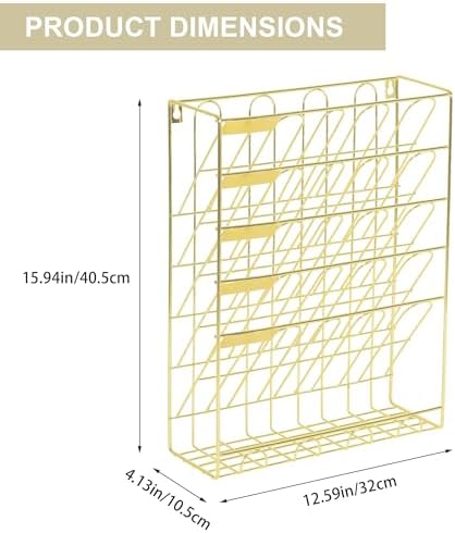 TQVAI Wall File Organizer, 5 Tier Hanging File Organizer with Bottom Tray, No Assembly Required Metal Wall Mount File Holder for Office Home Classroom, Gold - Image 2
