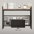 Desk Shelf Bookcase 1-Tier Metal Desktop Bookshelf Hutch with Grid Panel and DIY design possible Multipurpose Storage Organizer Display Rack for Dorm Office Home Computer Desk(Black 45.3"×7.9"×38.6") by CDYYIQ