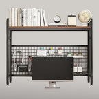Desk Shelf Bookcase 1-Tier Metal Desktop Bookshelf Hutch with Grid Panel and DIY design possible Multipurpose Storage Organizer Display Rack for Dorm Office Home Computer Desk(Black 45.3"×7.9"×38.6") by CDYYIQ