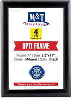 M&T Displays Opti Snap Poster Frame 8.5x11 Inch Black 1" Aluminum Profile Front Loading Wall Mounting Photo Picture Document Certificate Sign Holder Mitered Corner Anti Glare Cover (4 pack) by MTDisplays
