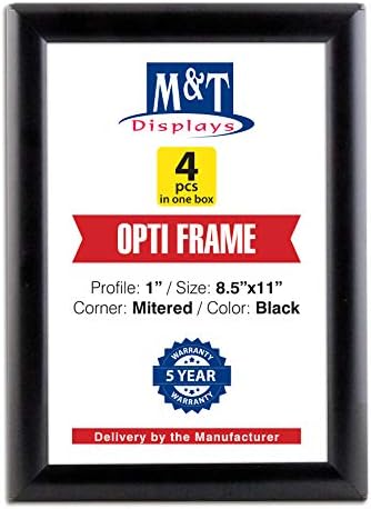 M&T Displays Opti Snap Poster Frame 8.5x11 Inch Black 1" Aluminum Profile Front Loading Wall Mounting Photo Picture Document Certificate Sign Holder Mitered Corner Anti Glare Cover (4 pack) by MTDisplays