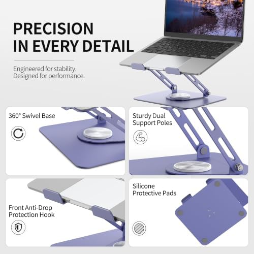 ALASHI Laptop Stand for Desk with 360° Rotating Base, Multi-Angle Adjustable Laptop Stands, Foldable Laptop Riser Compatible with 10 to 17 Inches PC Computer, Purple - Image 4