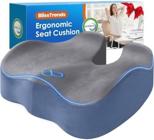 BlissTrends Thick Seat Cushion for Office Chair & Car Seat, XL, Grey&Blue by BlissTrends