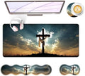 Large Keyboard Mouse Pad Set, Extended Mouse Pad+Keyboard Wrist Rest Support, Memory Foam Ergonomic Easy Typing, 4Pcs (31.5×11.8 in) Desk Pad Set for Office Home,Christian Cross by Unknown