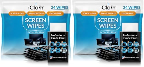 iCloth Screen Cleaning Wipes Individually Wrapped Travel Size Streak-Free 24 Large Wipes(Pack of 2) by iCloth