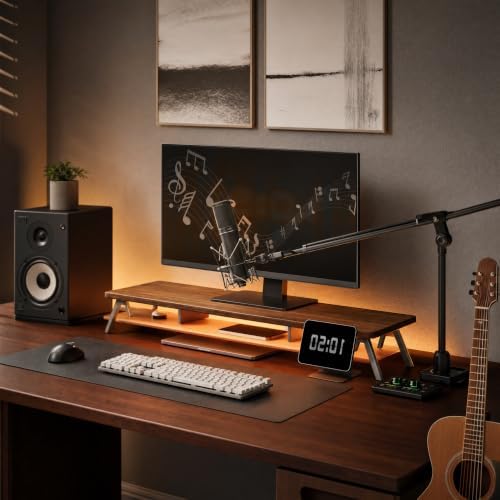 Fenge Dual Monitor Stand Riser with Phone & Tablet Slot, Brown - Image 6