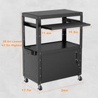 Mobile AV Cart, Adjustable Height Rolling Computer Cart with Pullout Keyboard Tray – Locking Cabinet, 3 Outlets & 2 USB Ports, Lock Brake Casters–Media Utility Cart on Wheels for Home/Office - Image 2