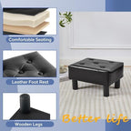 Small Foot Stool Ottoman, Faux Leather Footstool Ottoman Foot Rest for Couch, Rectangle Footstools and Ottomans Small for Living Room, Entryway and Bedroom (Black) - Image 4