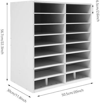 16 Slot Mail Sorter Organizer, Wood Literature Organizer Student Mailbox for Classroom, Desktop File Paper Storage Rack for Office Home School - 20" L×11.8”W×22.3“H (White, 16-Compartment) - Image 2