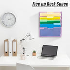 EASEPRES 5 Pocket Mesh Hanging Wall File Organizer, Wall Mounted Mail Paper Document Folder Holder, Clipboard Storage Organization Magazine Rack with Nametag Label for Office Home School, Light Purple - Image 5
