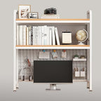 Desk Shelf Bookcase 2-Tier Metal Desktop Bookshelf Hutch with Grid Panel and DIY design possible Multipurpose Storage Organizer Display Rack for Dorm Office Home Computer Desk(White 37.4"×7.9"×38.6") by CDYYIQ