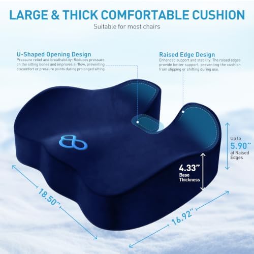 BlissTrends Extra Thick Seat Cushion for Office Chair & Car Seat, Blue - Image 2