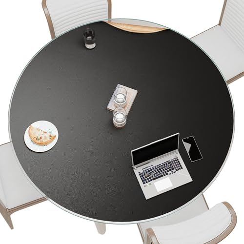 MAIDERN 48 Inch Round Cork & Leather Table Pad Protector, Cuttable Size (42-48 Inch), Trimmable Dining Table Mat, Heat Resistant/Non-Slip Table Cover for Kitchen, Office, or Restauran (Black) by Maidern