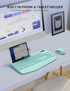Wireless Keyboard and Mouse Combo - Full-Sized Ergonomic Keyboard with Wrist Rest, Phone Holder, Sleep Mode, Silent 2.4GHz Cordless Keyboard Mouse Combo for Computer, Laptop, PC, Mac, Windows (Green) - Image 3