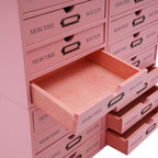 Vintage Wooden Drawers Organizer, 16-Drawer Desktop Storage Box With Drawers, Iron Label Holders, Apothecary Cabinet For Countertop Tea Coffee Pod Storage (16-Drawer/Pink) - Image 6
