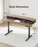 HUANUO 60″ x 30″ Electric Standing Desk with 2 Drawers, C-Clamp Mount Compatible, Height Adjustable Computer Desk, Home Office Stand Up Desk with 4 Preset Heights & 2 Hooks, Walnut - Image 3