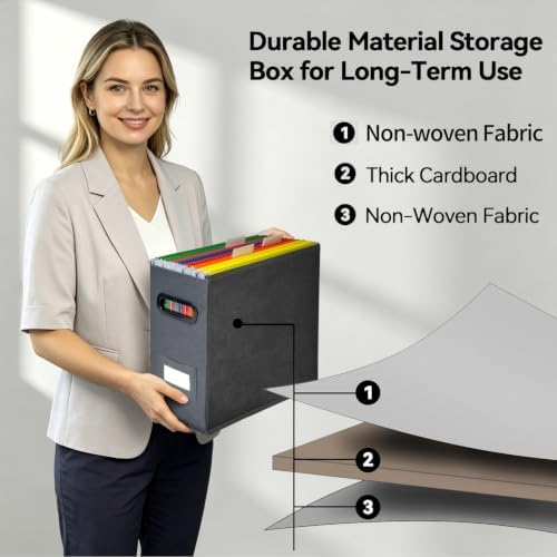 6 Pack Collapsible File Storage Box for Letter Size Documents, Portable File Organizer Box with Plastic Rails and Reinforced Cardboard, Desktop and Home Office Organization, Gray - Image 4