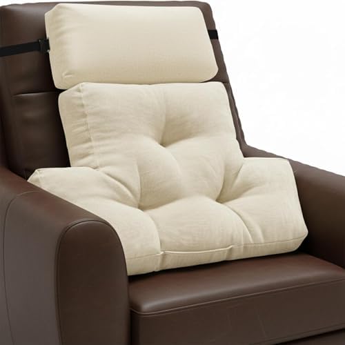 2 Piece Neck Pillow and Lumbar Support Back Cushion Set for Recliner, Beige - Image 6