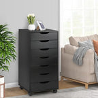 TUSY 7 Drawer File Cabinet with Wheels, Mobile Wood Storage Cabinet for Home Office, Rolling Drawer Organizer for Office Supplies, Printer Stand, Black - Image 2