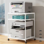 White Printer Stand, 20” Large Printer Table for Home Office, 3 Tier Rolling Printer Cart with Storage, for Shredder Scanner Fax by Vokumba