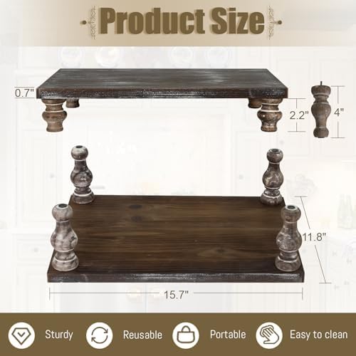 MAONAME Wood Display Risers Distressed, Vintage Brown Wooden Pedestal Stand - Image 2