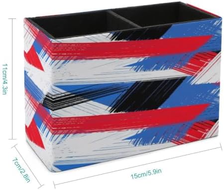 PU Leather Multi-Compartment Pen Holder Desktop Organizer Pencil Cup Storage Caddy for Office Home Supplies Bold Plaid Pattern with Wide Brushstrokes And Thin Stripes Hand Painted - Image 2