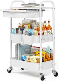 KINGRACK 3 Tier Metal Rolling Cart with Drawer, White Utility Storage Cart by KINGRACK