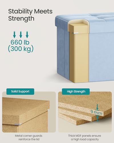 SONGMICS Foldable Storage Ottoman with Flipping Lid, 43.3 Inch Velvet Bench - Image 5