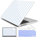 DONGKE Compatible with MacBook Pro 16 Inch Case (2026-2021 Release, M5 M4 M3 M2 M1 Pro/Max Chip), Plastic Hard Shell with Keyboard Cover & Screen Protector for MacBook Pro 16", Blue & White Stripes by DONGKE