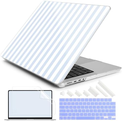 DONGKE Compatible with MacBook Pro 16 Inch Case (2026-2021 Release, M5 M4 M3 M2 M1 Pro/Max Chip), Plastic Hard Shell with Keyboard Cover & Screen Protector for MacBook Pro 16", Blue & White Stripes by DONGKE