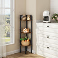 Tajsoon Corner Shelf Stand 3 Tier 39.5" with Metal Frame, Rustic Brown by Tajsoon