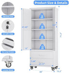 SUXXAN Rolling Storage Cabinet with 2 Doors and 2 Drawers, Heavy Duty Metal Storage Cabinet with Shelves, Locking Steel Cabinet for Warehouse, Home, Office (White) - Image 3