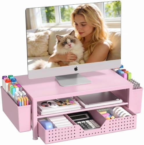 OPNICE Desk Organizer, Monitor Stand Riser with Drawer and 2 Pen Holders by OPNICE