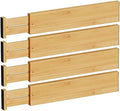 BAMEOS Bamboo Expandable Drawer Dividers – Fits 16.65"–22" Drawers, 4" Extra Deep Walls, Set of 4 | Maximum-Height Spring-Loaded Organizer for Deep Kitchen, Bathroom & Dresser Drawers by BAMEOS
