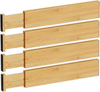 BAMEOS Bamboo Expandable Drawer Dividers – Fits 16.65"–22" Drawers, 4" Extra Deep Walls, Set of 4 | Maximum-Height Spring-Loaded Organizer for Deep Kitchen, Bathroom & Dresser Drawers by BAMEOS