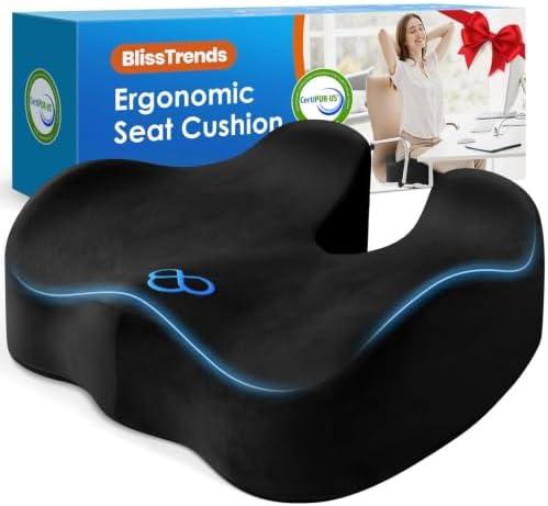 BlissTrends Memory Foam Seat Cushion for Office Chair & Car Seat, Black by BlissTrends