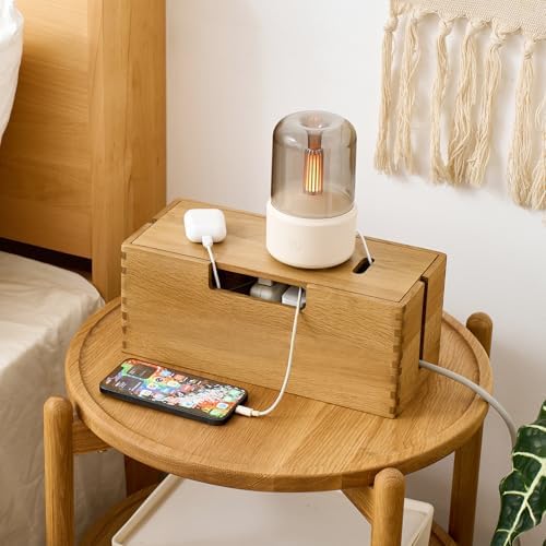Oak Wood Cable Management Box - Large Cord Hider & Organizer with Magnetic Lid for Desk & Floor Cables in Home Office, Living Room, Bedroom (Natural) - Image 6