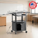 POCHAR Steel AV Cart with Locking Cabinet & Drop Leaves - Adjustable Height Media Carts with Wheels, Pullout Tray, Power Strip - Mobile Workstation Computer Cart for Office Classroom Shop Warehouse - Image 2