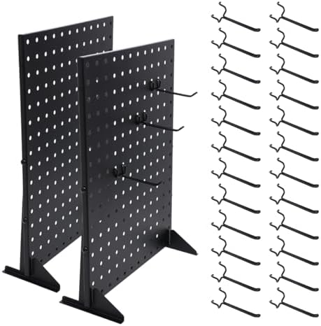 2Pcs Metal Pegboard Display Stand with 24 Peg Hooks for Craft Shows & Fairs,Black Jewelry Retail Display Rack for Selling Accessories,Display Stands for Earring,Pin Stands,Retail Vendors(16*12inch) by zjdbset