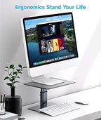 BoYata Monitor Stand, Adjustable Height Metal Desktop Riser, Space Gray - Image 2