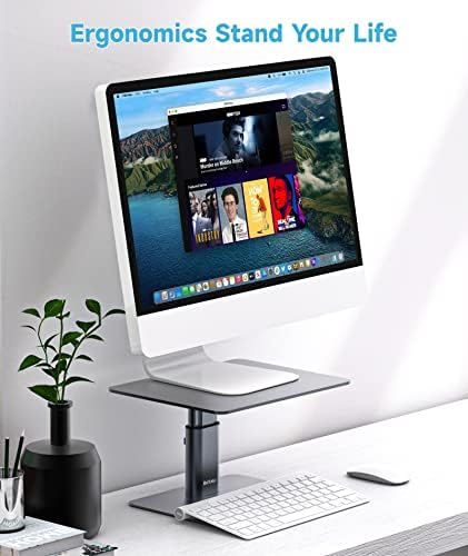 BoYata Monitor Stand, Adjustable Height Metal Desktop Riser, Space Gray - Image 2