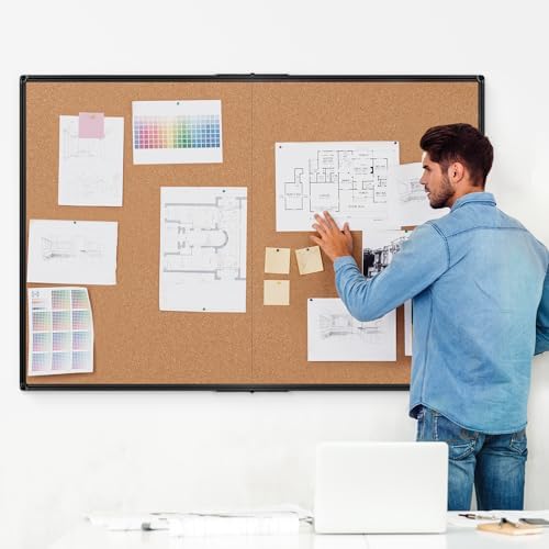 Extra Large Cork Bulletin Board 60" X 48", Foldable Notice Pin Board for Wall, Black Aluminum Framed 5'x4' Corkboard, Wall Mounted Noticeboard with 36 Push Pins for School, Home & Office - Image 2