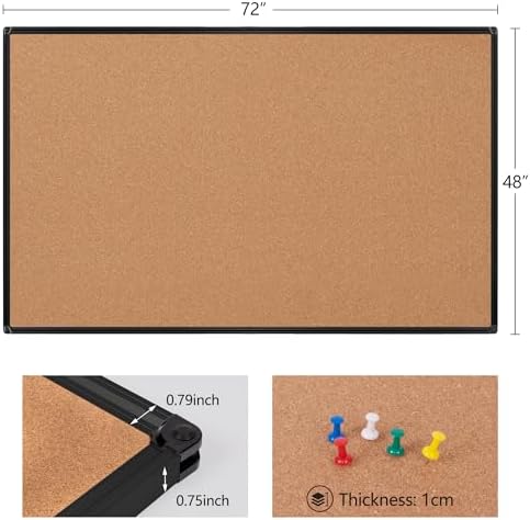 Extra Large Cork Bulletin Board 72" X 48", Black Aluminum Framed 6'x4' Corkboard for Wall, Wall Mounted Notice Pin Board with 18 Push Pins for School, Home & Office - Image 6