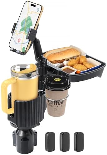 Car Large Cup Holder Expander, 4-in-1 Cupholder Extender with Phone Holder & Swivel and Detachable Snack Food Tray Table for Eating, Travel Essentials for Road Trips for Driver. Model F by Sancaral