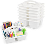 gisgfim 6 Pack Plastic Classroom Caddy with 4-Compartments Plastic Storage Caddies with Handle 4 Compartments Table Caddy Organizer Versatile Table Caddies for Classroom Office, White by gisgfim