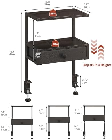 VENNQD Clamp On Desk Shelf, 2-Tier Desktop Organizer, Wood Desktop Supplies Tabletop Book Storage Rack with Adjustable Shelves for Table Working and Gaming Accessories, Black - Image 2