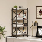 2-Pack Desktop Bookshelf, 4-Tier Stackable Narrow Bookcase, Adjustable Industrial Desk Organizer & Hutch - Rustic Brown Wood Desktop Book Organizer for Living Room, Bedroom & Home Office - Image 2