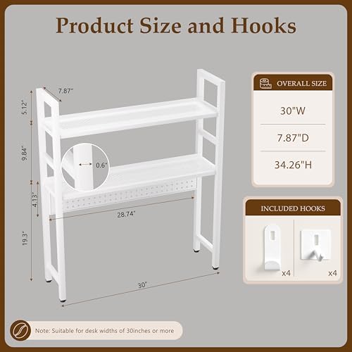 Brakki 2-Tier Desk Shelf, Desk Hutch Bookshelf with Pegboard and Hook Dorm - Image 2