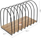 MyGift 14 Inch Large Desktop Document Holder, Premium Acacia Solid Wood and Black Metal Wire Arch 8 Section File Folder Storage Rack, Office Desk Organizer - Image 5
